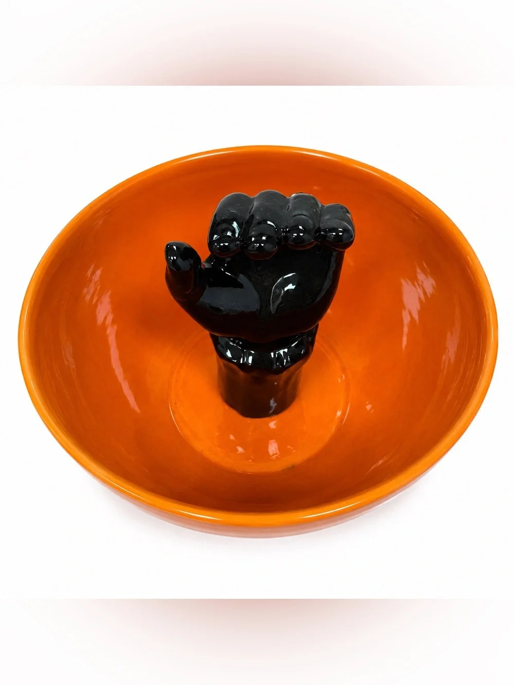 New Halloween Trick or Treat Ceramic Candy Bowl with Black Hand